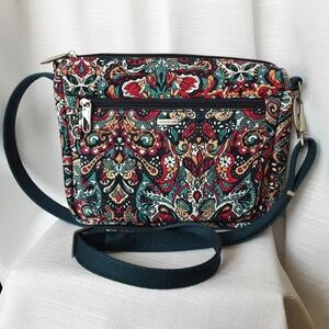 Travelon Anti-theft Crossbody Navy Red Orange Summer Paisley Small